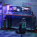 Bestier 61 Reversible Gaming Computer Desk with Power Outlet LED Desk with 4 Tier Shelves