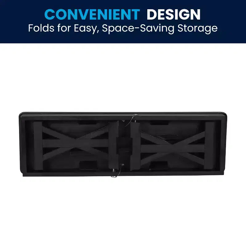 Banc de ferme pliant commercial en pin massif antique de 40 x 12 pouces, noir délavé, avec pieds en X pliables et verrouillables