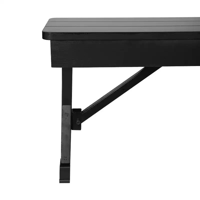 Banc de ferme pliant commercial en pin massif antique de 40 x 12 pouces, noir délavé, avec pieds en X pliables et verrouillables