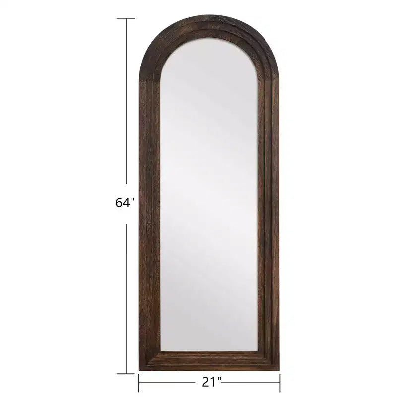 Miroir mural classique en bois massif arqué brun, 21 po l. x 64 po H