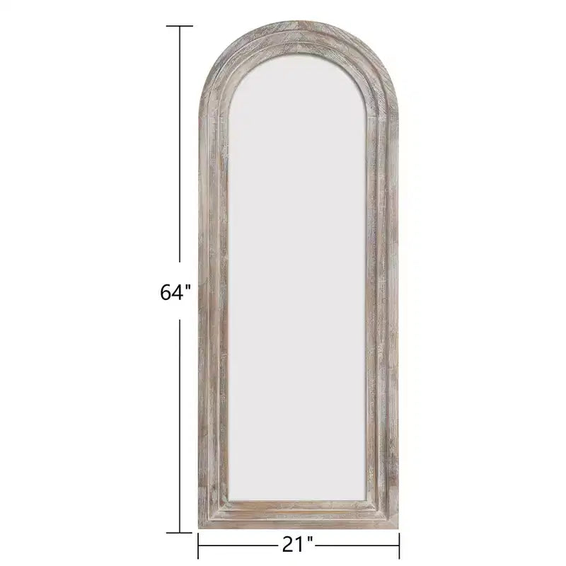 Miroir mural classique en bois massif arqué brun, 21 po l. x 64 po H
