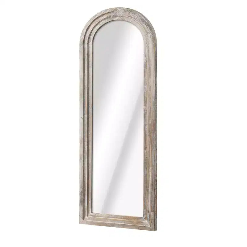 Miroir mural classique en bois massif arqué brun, 21 po l. x 64 po H