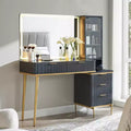 Coiffeuses cannelées avec miroir lumineux HD 36 LED, grande coiffeuse moderne 48" avec plateau en verre et 5 tiroirs et étagères, table de maquillage