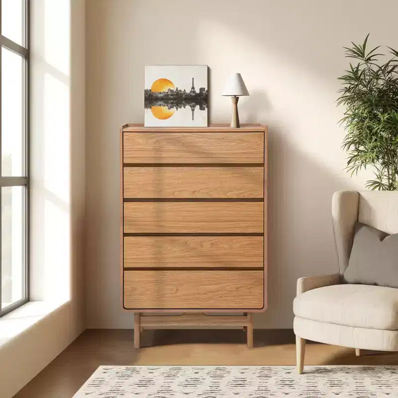 Commode de célibataire à 5 tiroirs en bois d'ingénierie Summer Oak, hauteur 48,5 pouces, marron