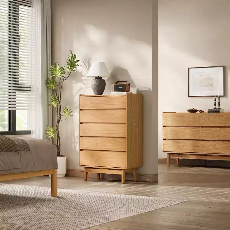 Commode de célibataire à 5 tiroirs en bois d'ingénierie Summer Oak, hauteur 48,5 pouces, marron