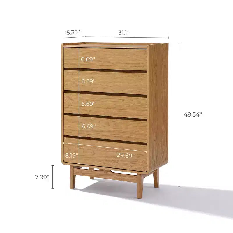 Commode de célibataire à 5 tiroirs en bois d'ingénierie Summer Oak, hauteur 48,5 pouces, marron