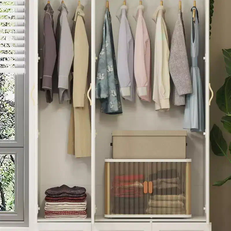 Armoire blanche 3 portes vitrées, double penderie