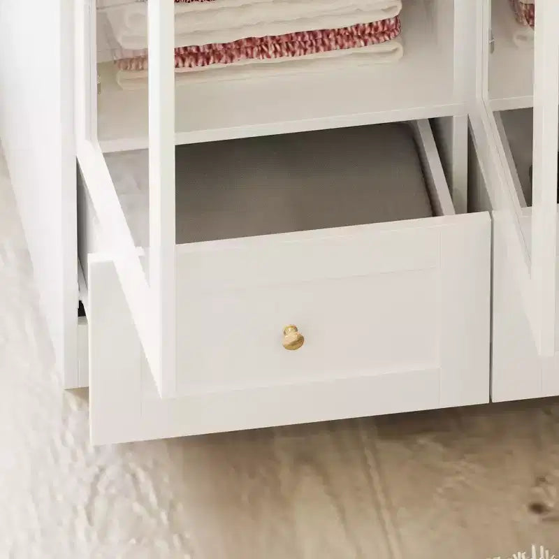 Armoire blanche 3 portes vitrées, double penderie