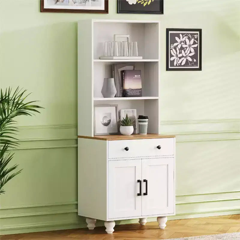 Armoire de rangement Whisen Farmhouse avec pieds en bois en forme de gourde et étagères réglables