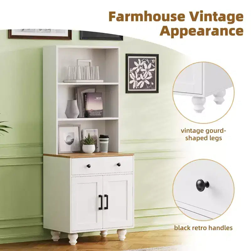 Armoire de rangement Whisen Farmhouse avec pieds en bois en forme de gourde et étagères réglables