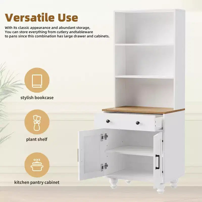 Armoire de rangement Whisen Farmhouse avec pieds en bois en forme de gourde et étagères réglables