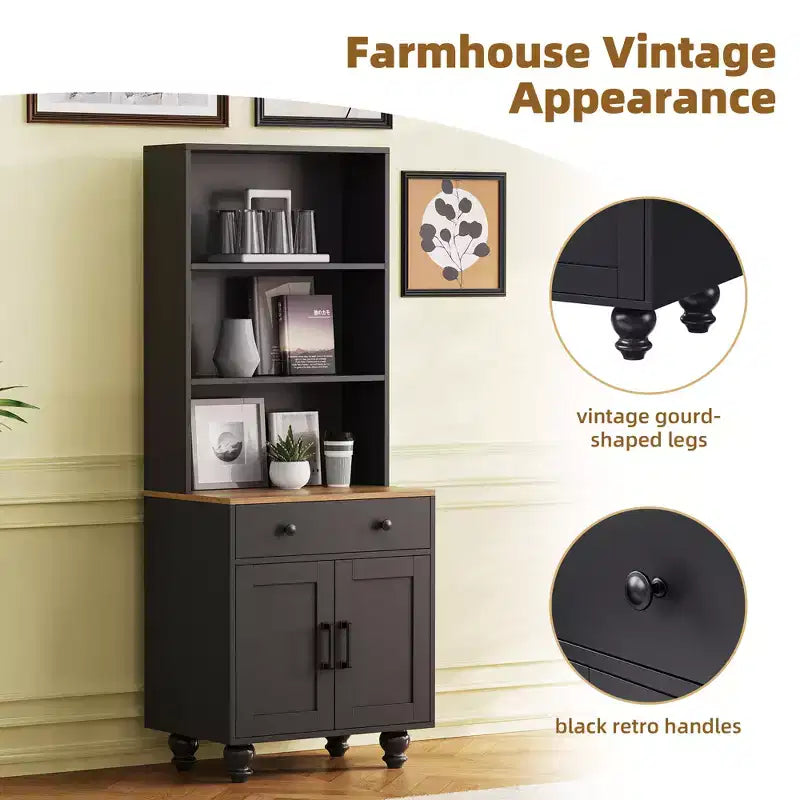 Armoire de rangement Whisen Farmhouse avec pieds en bois en forme de gourde et étagères réglables