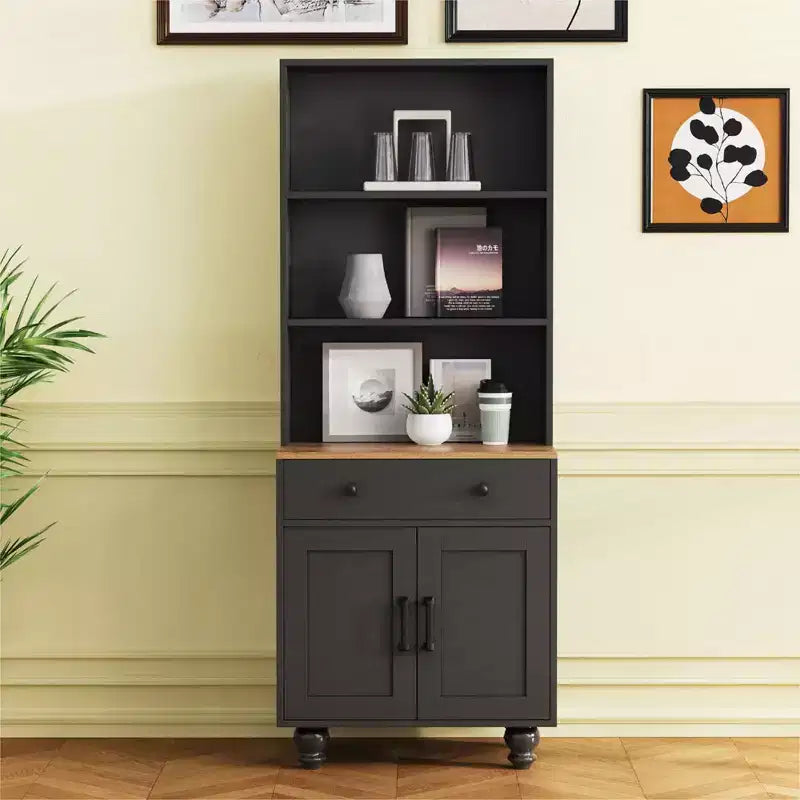 Whisen Farmhouse Wood Gourd-Shaped Legs Storage Cabinet with Adjustable Shelves
