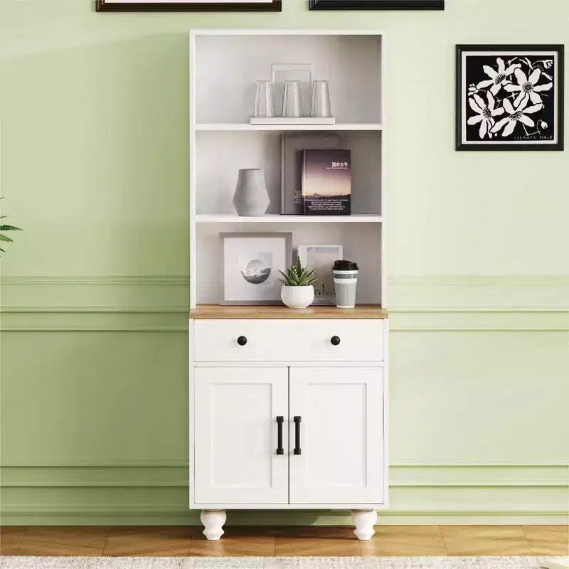 Armoire de rangement Whisen Farmhouse avec pieds en bois en forme de gourde et étagères réglables