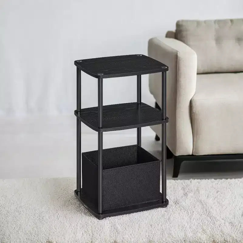 Table de chevet avec 3 étagères de rangement, panier en tissu pour chambre à coucher, salon, noyer ébène