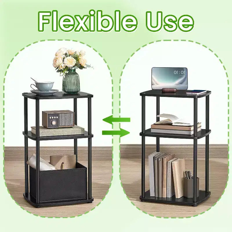 Table de chevet avec 3 étagères de rangement, panier en tissu pour chambre à coucher, salon, noyer ébène