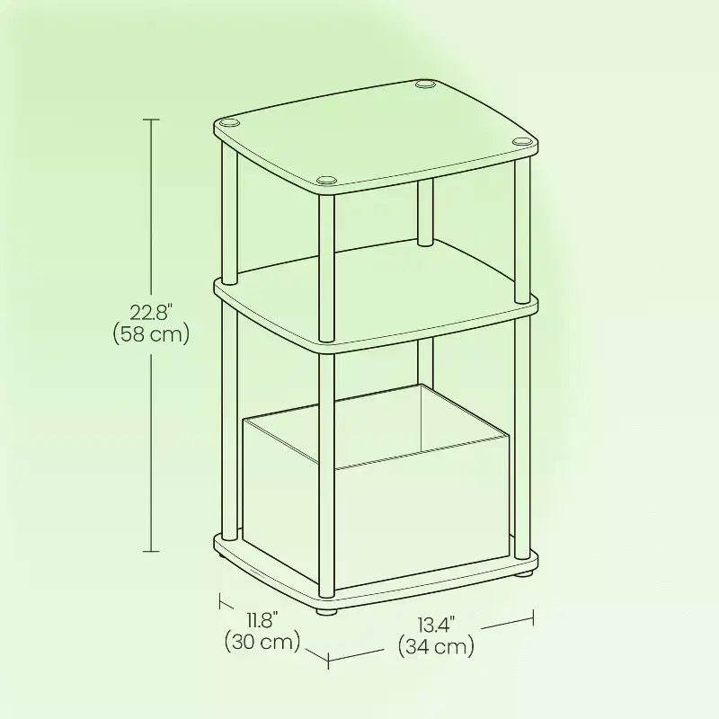 Table de chevet avec 3 étagères de rangement, panier en tissu pour chambre à coucher, salon, noyer ébène