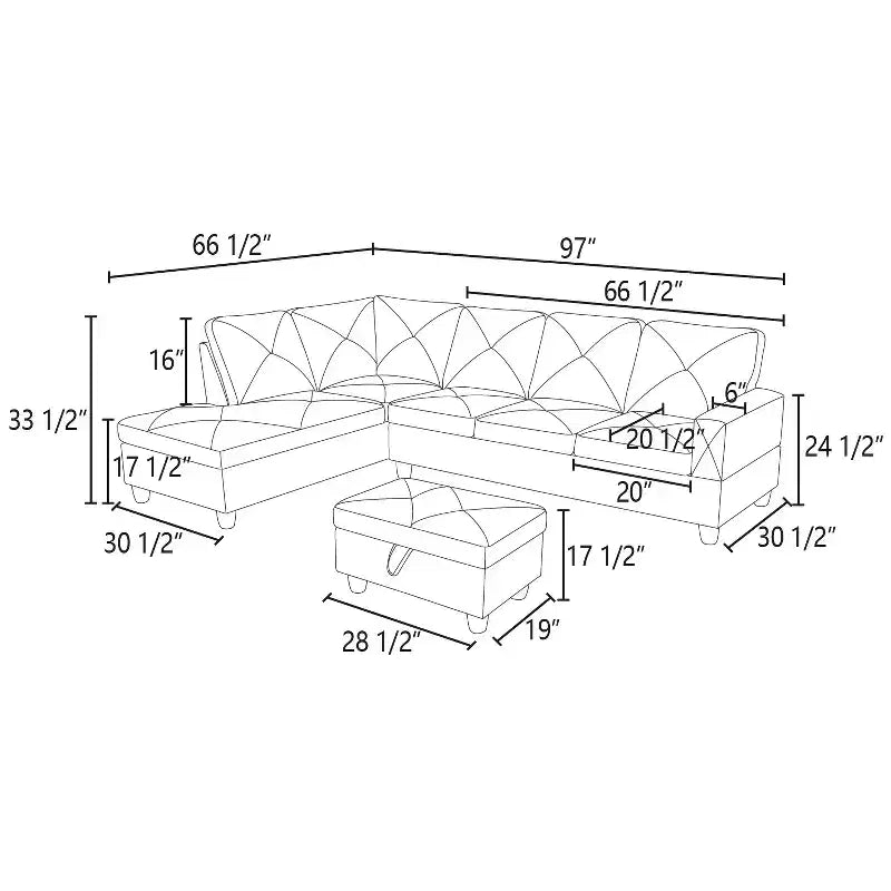 28,5 po (L) Pouf rectangulaire en lin avec rangement
