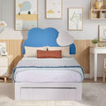 VECELO Upholstered Bed Frame for Kids, Twin Size Bed with Storage Drawer, Platform Bed with Cloud-Shaped Headboard, Blue