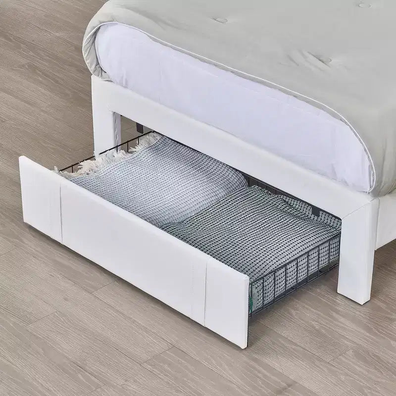 Cadre de lit rembourré pour enfants, lit double avec tiroir de rangement, lit plateforme avec tête de lit en forme de nuage, bleu