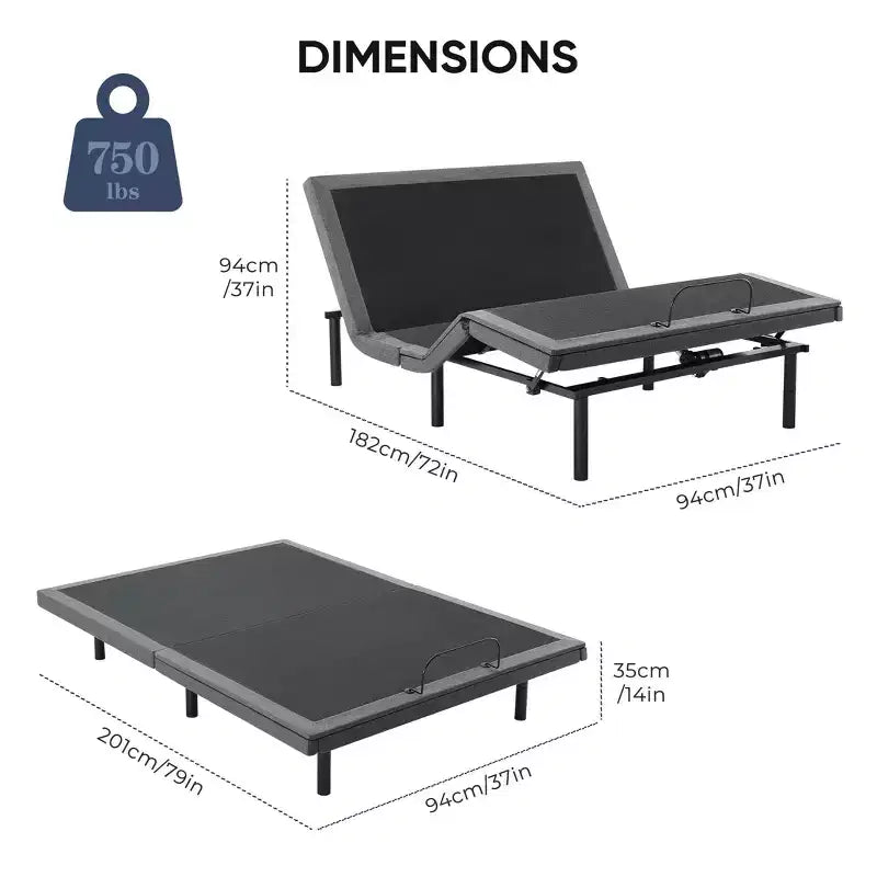 Cadre de lit motorisé ergonomique avec télécommande sans fil - Inclinaison indépendante de la tête et des pieds, Moteur silencieux, Idéal pour la détente, le travail, la lecture et regarder la télévision