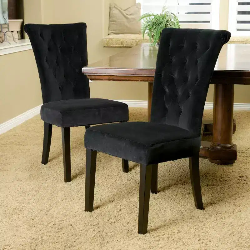 Chaises de salle à manger contemporaines capitonnées avec dossier roulé et pieds effilés (lot de 2)