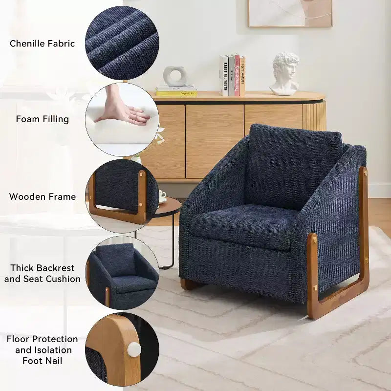 Fauteuil d'appoint rembourré 29W avec assise et dossier rembourrés, beige/gris/bleu