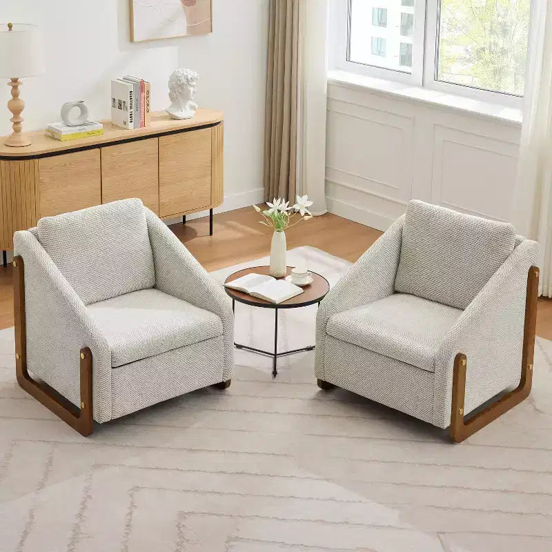 Fauteuil d'appoint rembourré 29W avec assise et dossier rembourrés, beige/gris/bleu