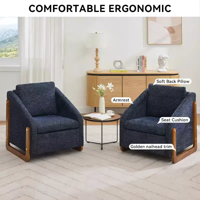 Fauteuil d'appoint rembourré 29W avec assise et dossier rembourrés, beige/gris/bleu