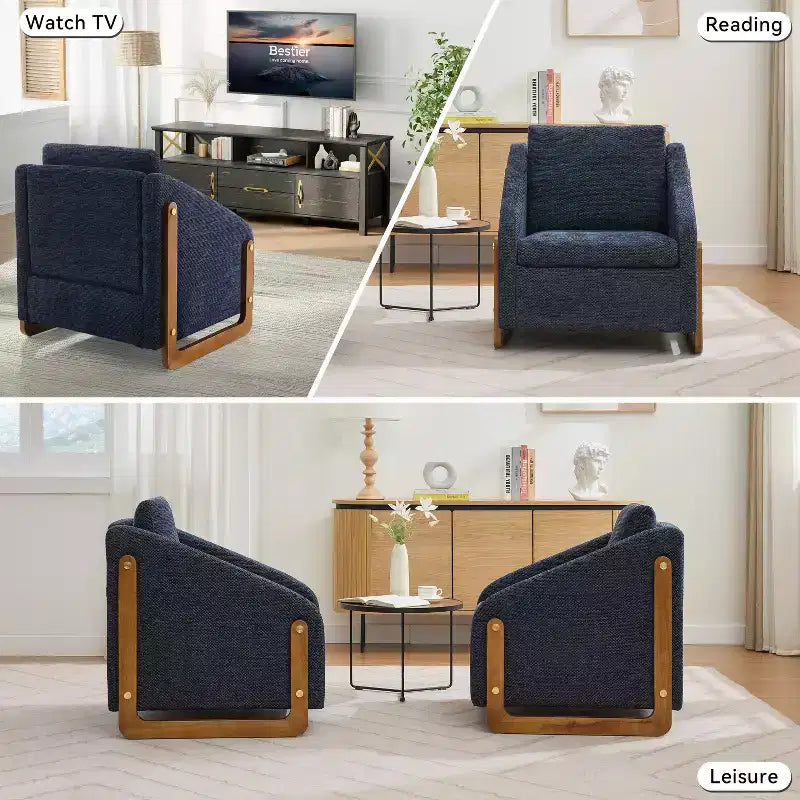 Fauteuil d'appoint rembourré 29W avec assise et dossier rembourrés, beige/gris/bleu