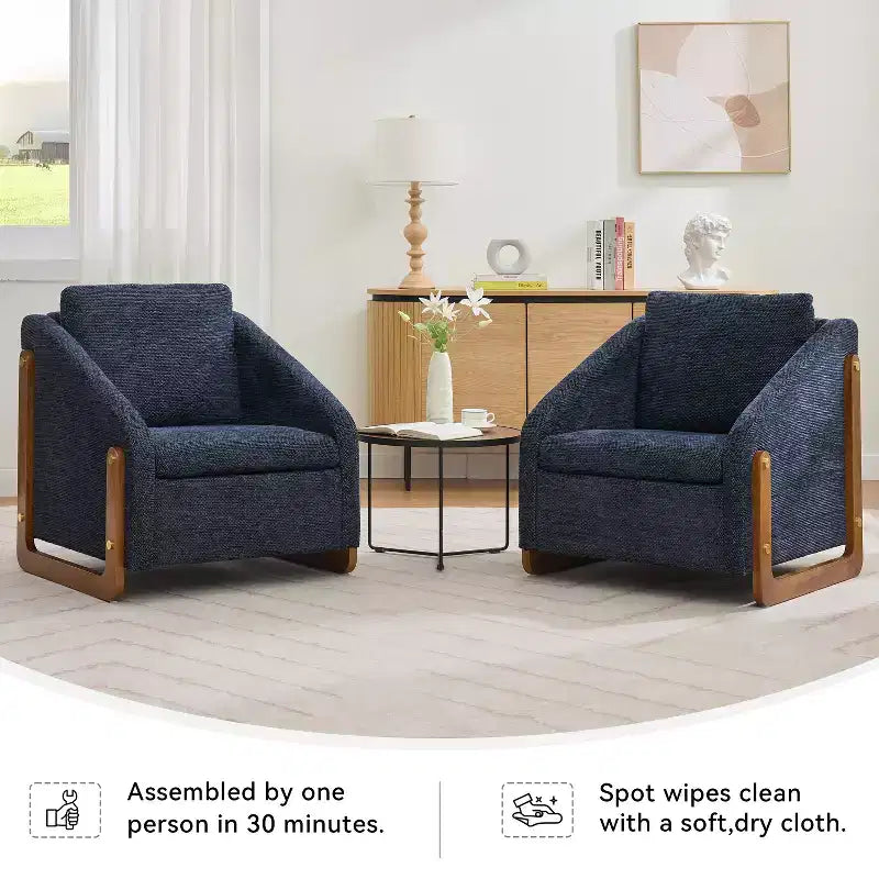 Fauteuil d'appoint rembourré 29W avec assise et dossier rembourrés, beige/gris/bleu