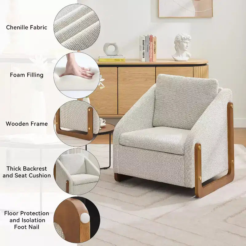 Fauteuil d'appoint rembourré 29W avec assise et dossier rembourrés, beige/gris/bleu