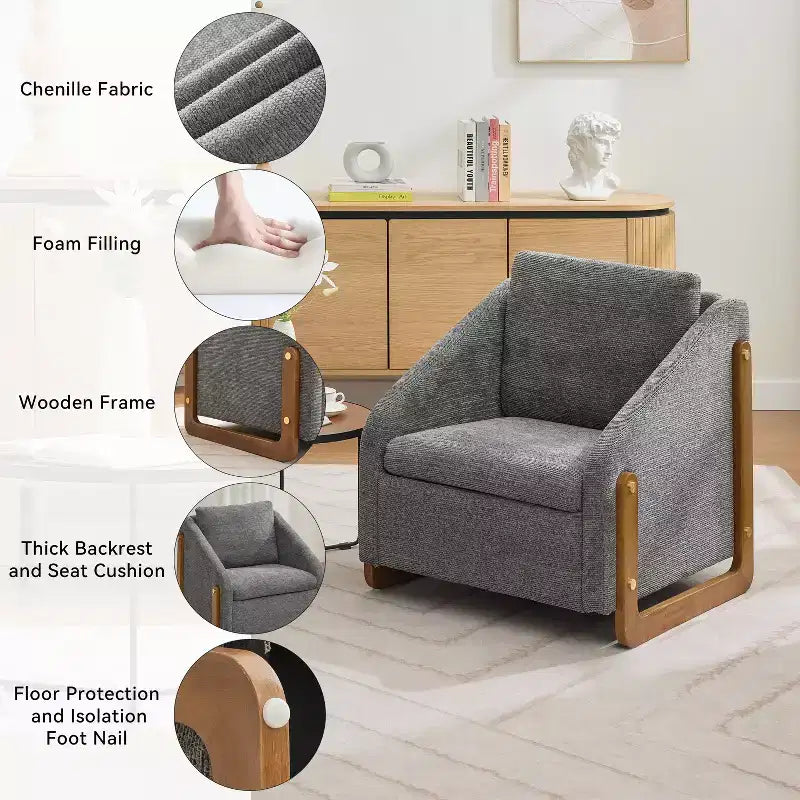 Fauteuil d'appoint rembourré 29W avec assise et dossier rembourrés, beige/gris/bleu