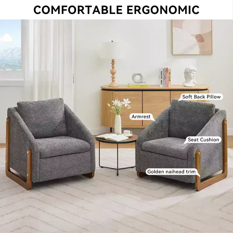 Fauteuil d'appoint rembourré 29W avec assise et dossier rembourrés, beige/gris/bleu