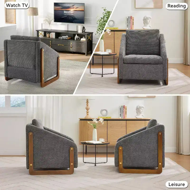 Fauteuil d'appoint rembourré 29W avec assise et dossier rembourrés, beige/gris/bleu