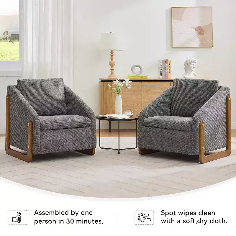 Fauteuil d'appoint rembourré 29W avec assise et dossier rembourrés, beige/gris/bleu