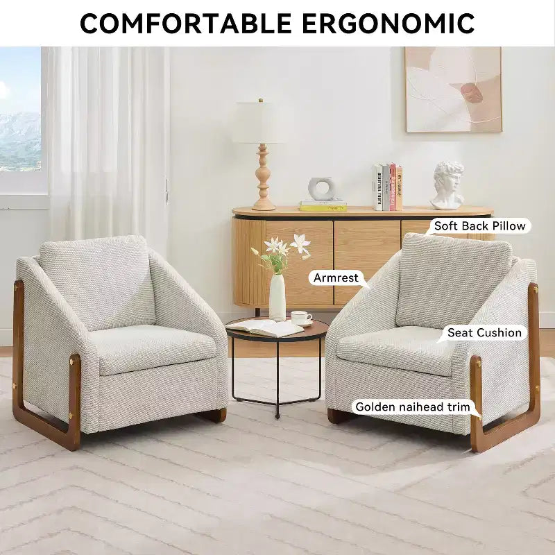 Fauteuil d'appoint rembourré 29W avec assise et dossier rembourrés, beige/gris/bleu