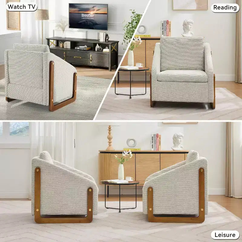 Fauteuil d'appoint rembourré 29W avec assise et dossier rembourrés, beige/gris/bleu