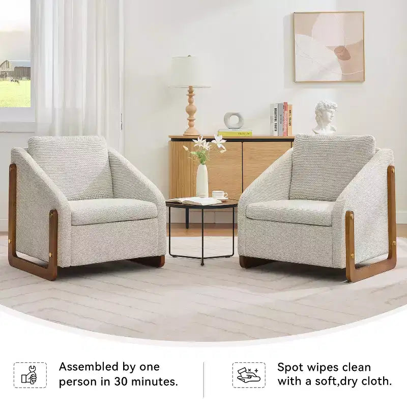 Fauteuil d'appoint rembourré 29W avec assise et dossier rembourrés, beige/gris/bleu