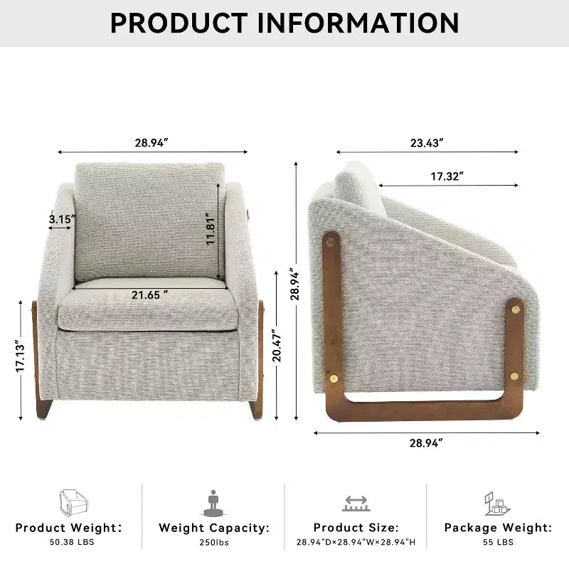 Fauteuil d'appoint rembourré 29W avec assise et dossier rembourrés, beige/gris/bleu