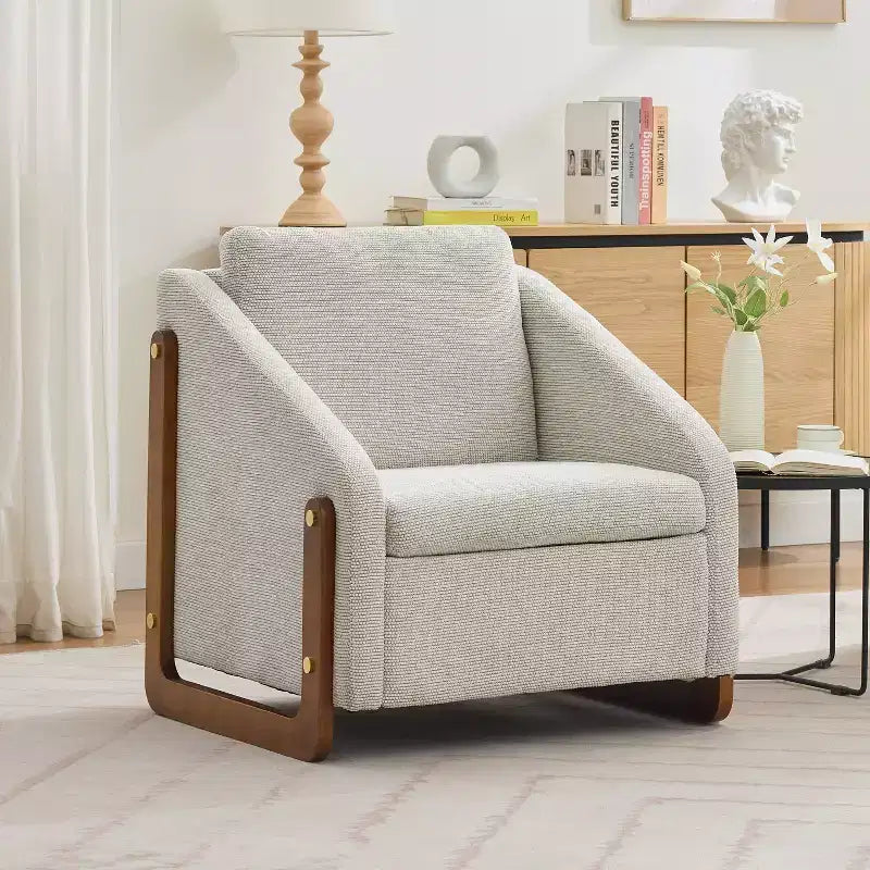 29W Upholstered Accent Chair Arm Chair Accent Leisure Chair with Cushioned Seat and Backrest, Beige/Gray/Blue-ModernLuxe