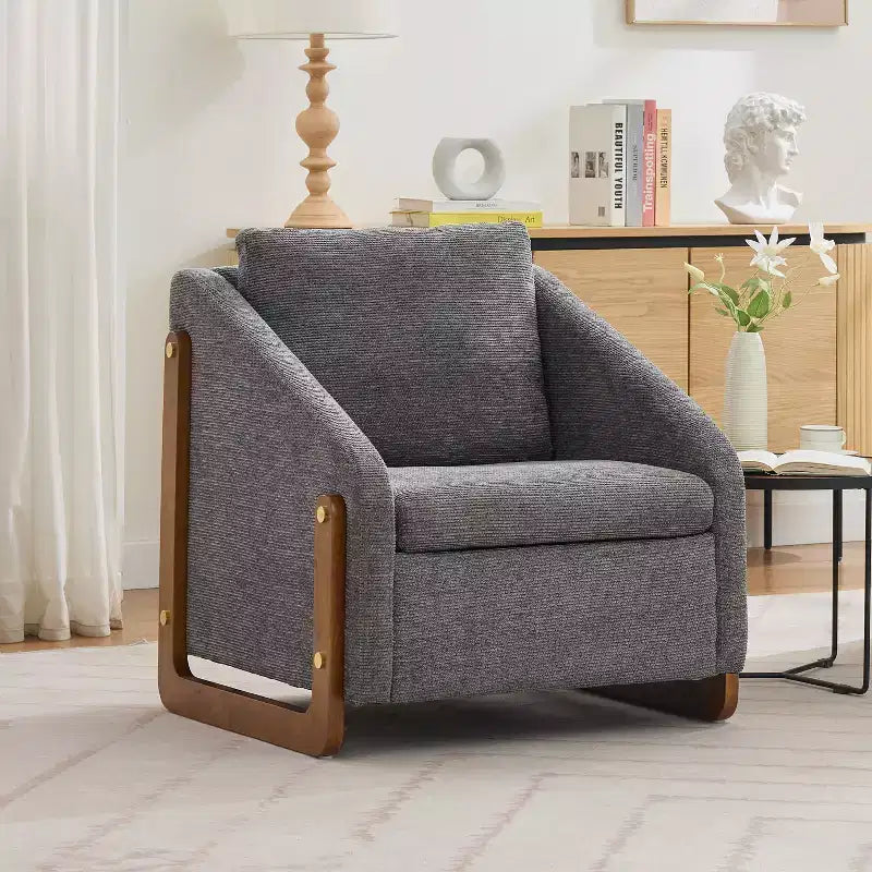 Fauteuil d'appoint rembourré 29W avec assise et dossier rembourrés, beige/gris/bleu
