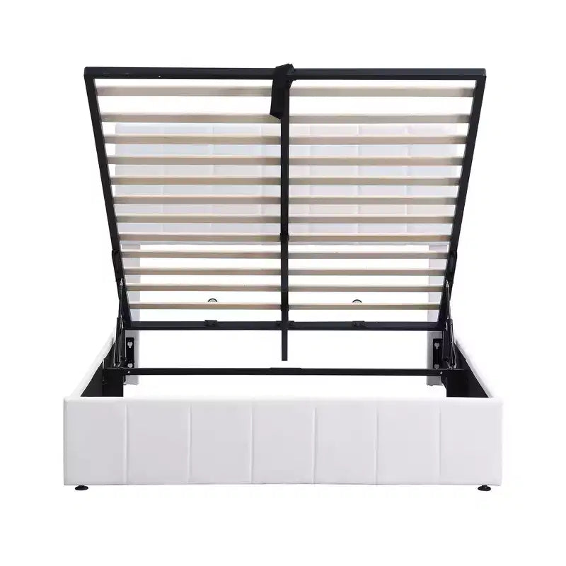 Lit plateforme rembourré de style moderne avec système de rangement hydraulique