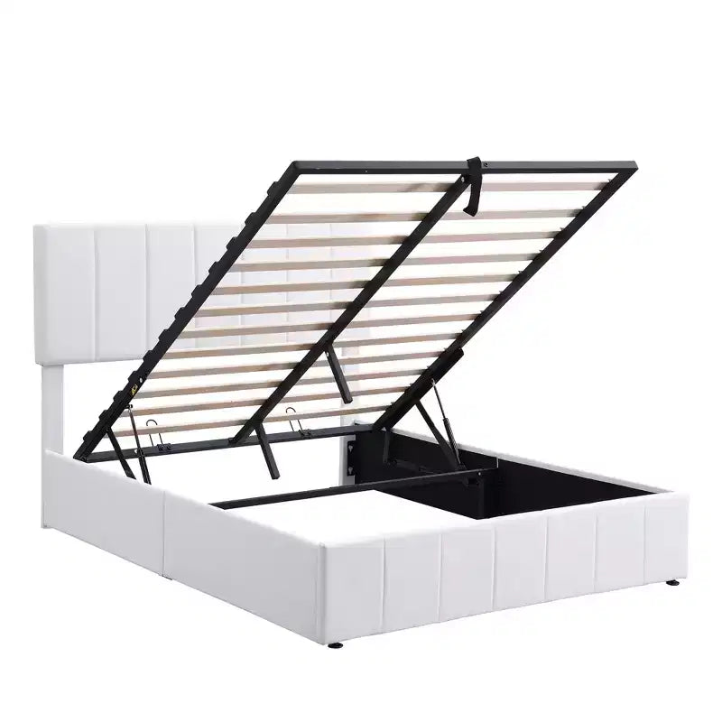 Lit plateforme rembourré de style moderne avec système de rangement hydraulique
