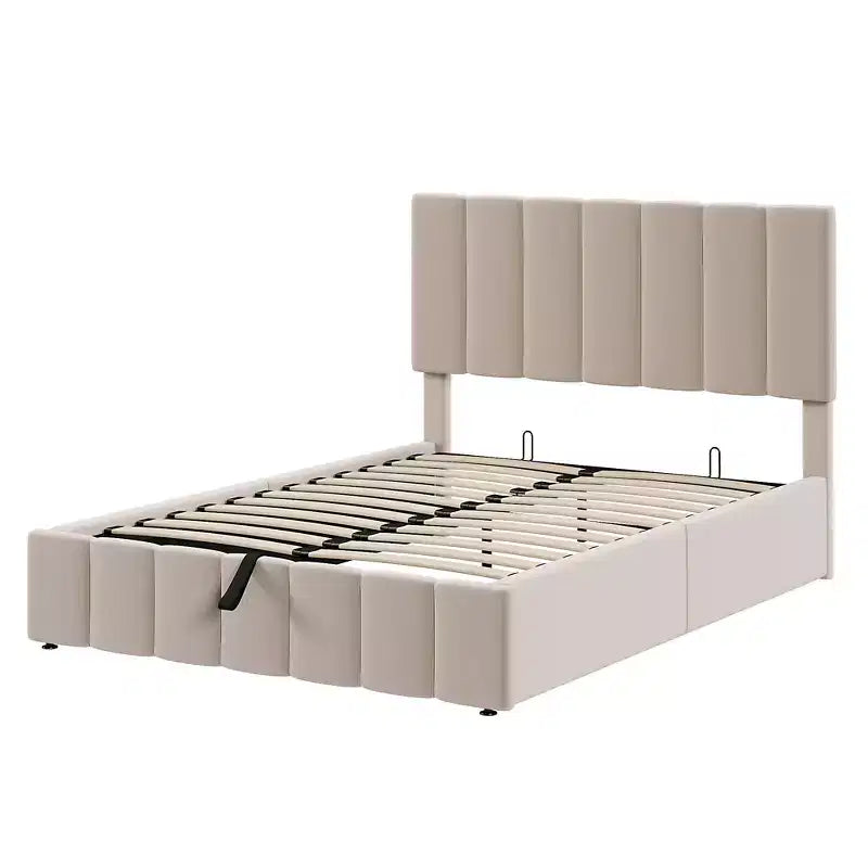 Lit plateforme rembourré de style moderne avec système de rangement hydraulique
