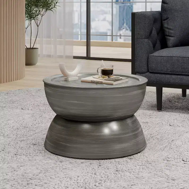 24W Metal Hammered Coffee Table Cocktail Table Center Table with Hourglass Design, Antique Silver - Christopher Knight Home