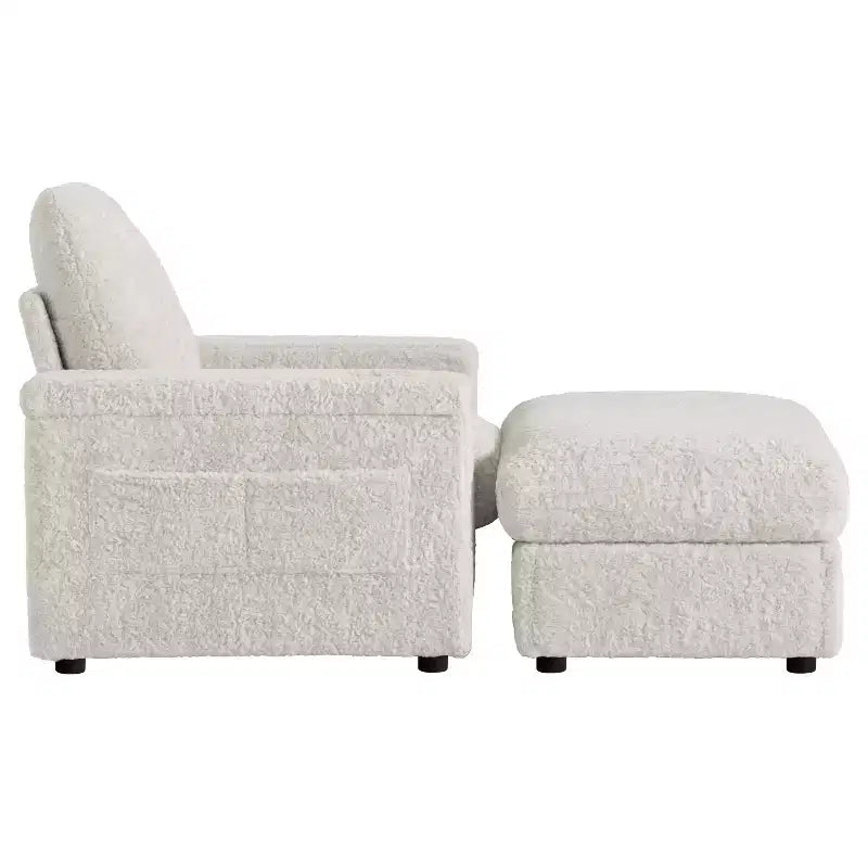 Chaise longue surdimensionnée en fausse fourrure de lapin avec pouf de rangement et accoudoirs, canapé-lit rembourré avec porte-gobelets