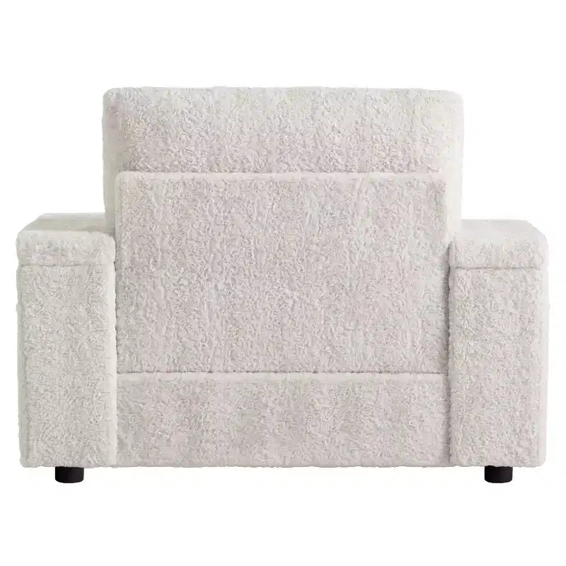 Chaise longue surdimensionnée en fausse fourrure de lapin avec pouf de rangement et accoudoirs, canapé-lit rembourré avec porte-gobelets