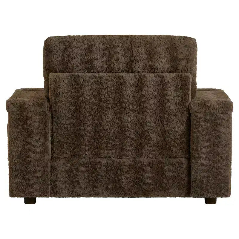 Chaise longue surdimensionnée en fausse fourrure de lapin avec pouf de rangement et accoudoirs, canapé-lit rembourré avec porte-gobelets