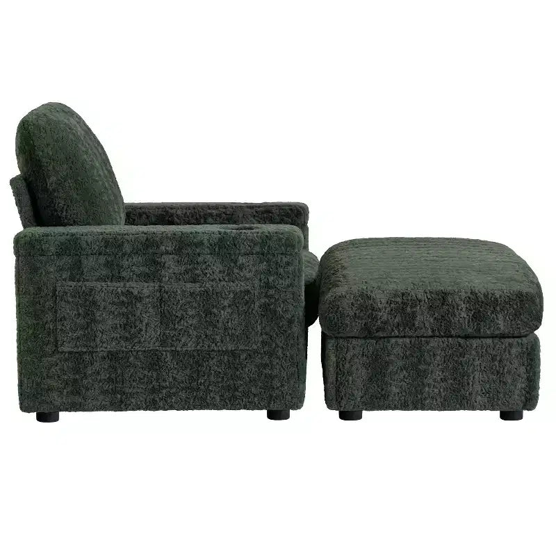 Chaise longue surdimensionnée en fausse fourrure de lapin avec pouf de rangement et accoudoirs, canapé-lit rembourré avec porte-gobelets